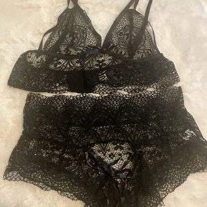 Black sexy lace two piece